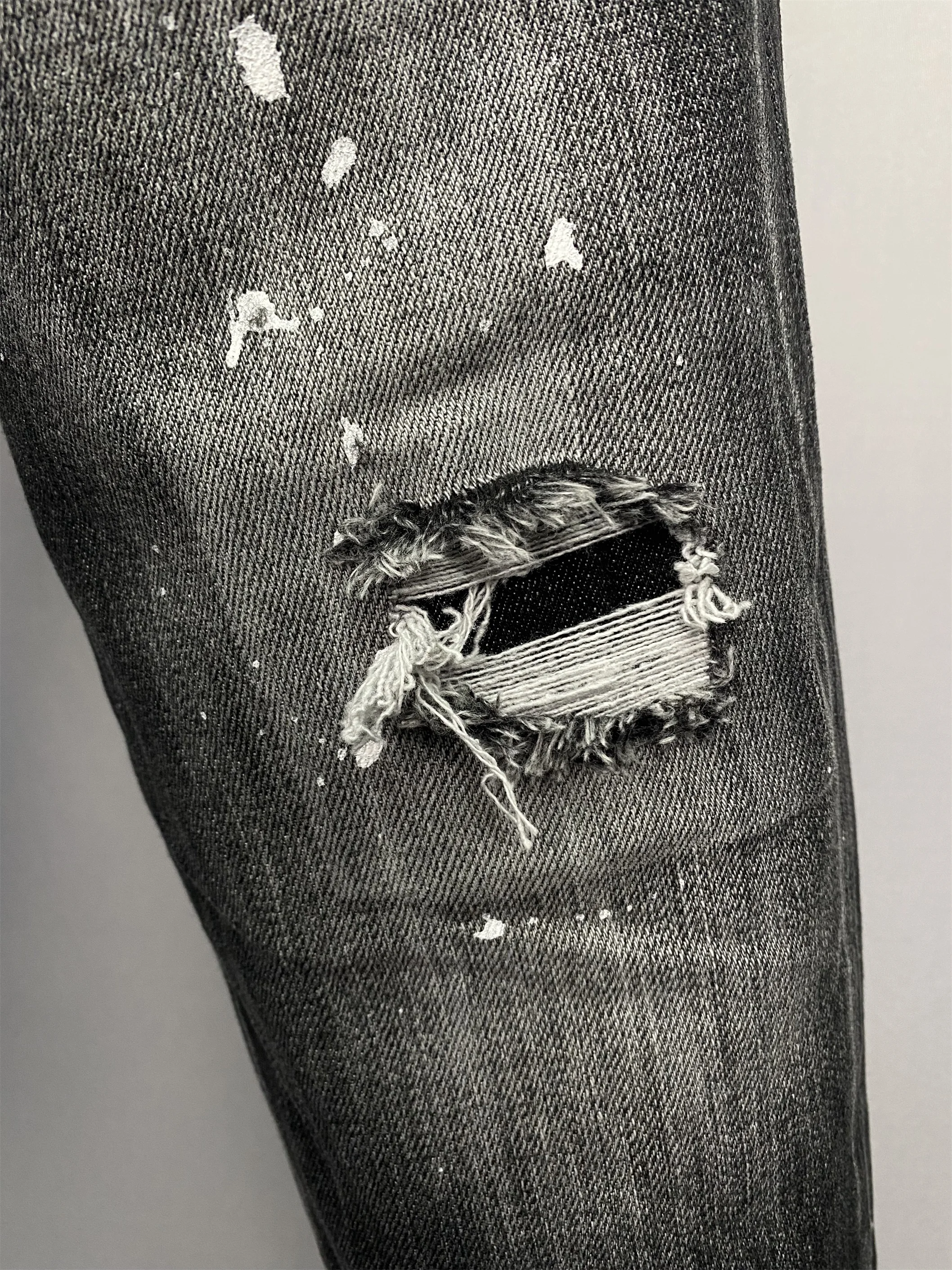 2023 New D2 Jeans Men's Slim Fit Splicing Worn Patches Paint Micro Elastic Feet D2 Men's Wear Hole