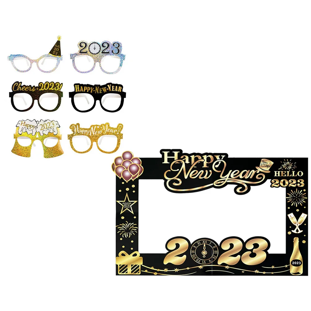 

New Year Party Glasses Eyeglasses Photo Happy Frame Years Props Selfie Favors Supplies Prop Booth Eve Eyewear Favor Decor