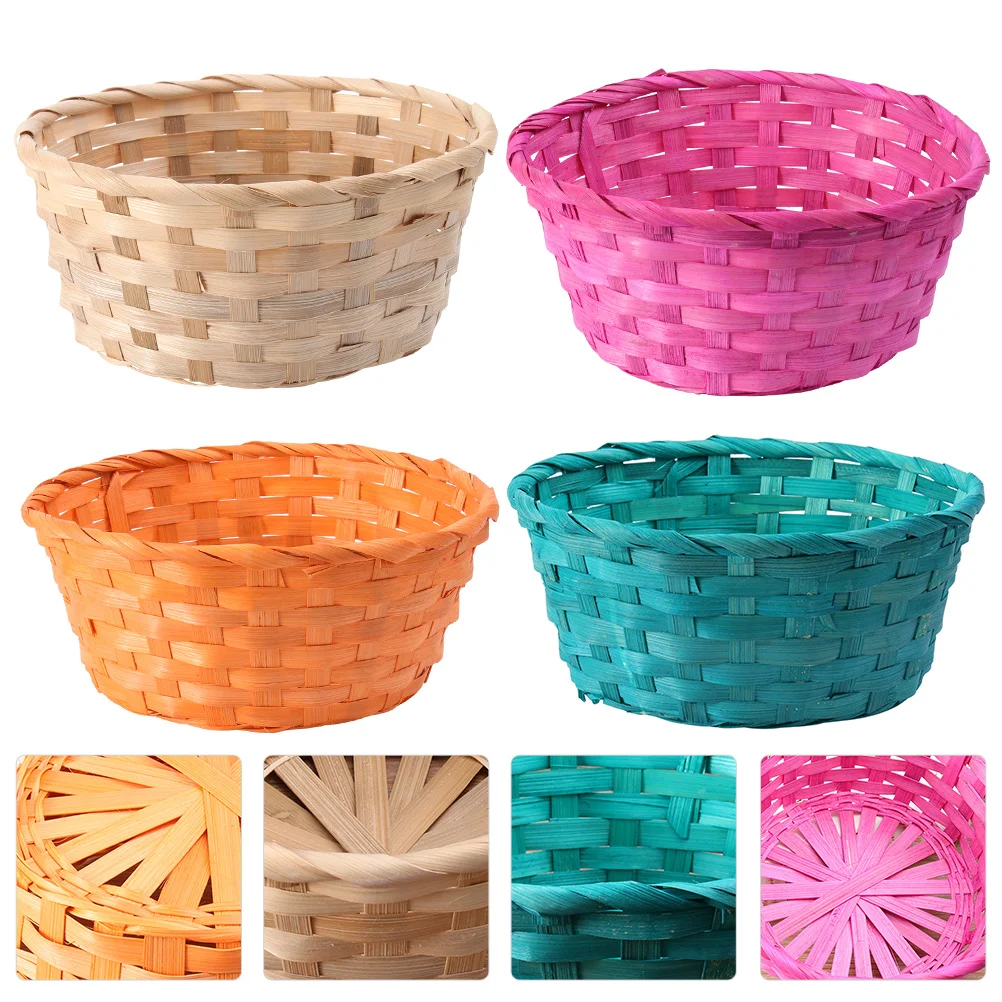 

1 Set 4 Pcs Colorful Bamboo Egg Baskets Easter Props Children's Day Baskets