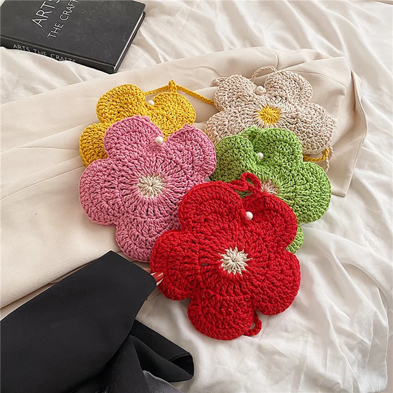 

Women Girls Lovely Crossbody Bag, Flower Shape Sweet Crochet Pack, Casual Outdoor Simple Style Shoulder Bag