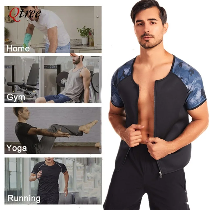 Sauna Suit for Men Hot Sweat Neoprene Body Shaper Sweat Shirt Workout Tummy Trimmer Fat Burn Corset Waist Trainer Zipper Tops