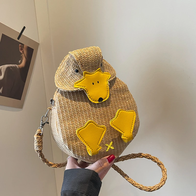 

Cute Cartoon Small Crossbody Bag For Women Summer Straw Bag Handbag Khaki Beige Handmade Bag Flap Purse Girls Phone Bag