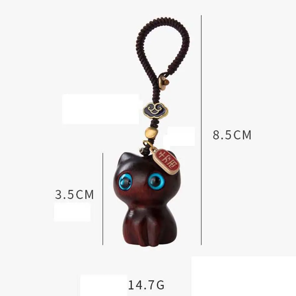 Sandalwood Wooden Hand-knitted Cat Keychain Vintage Mobile Phone Chain Cute Persimmon Phone Charm Bag Pendant Gift for Women images - 6