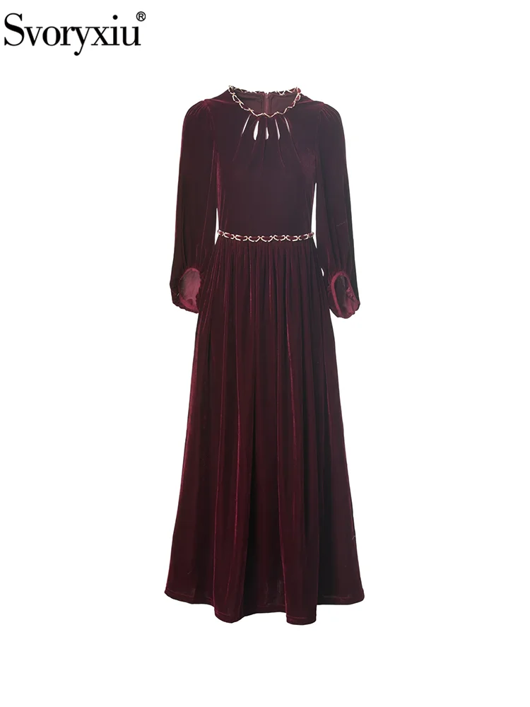 Svoryxiu модное подиумное осеннее черное бархатное элегантное платье миди женское