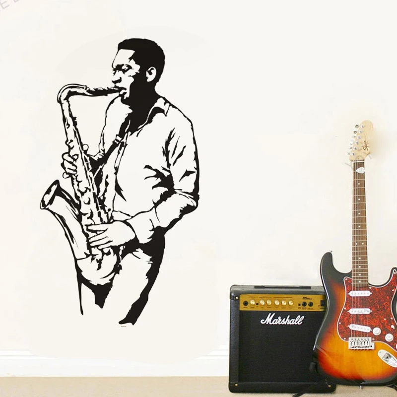 

Romantic Music Home Decoration Musical Instrument Saxophone Wall Sticker Jazz Club Musician Player Vinyl Wall Decal