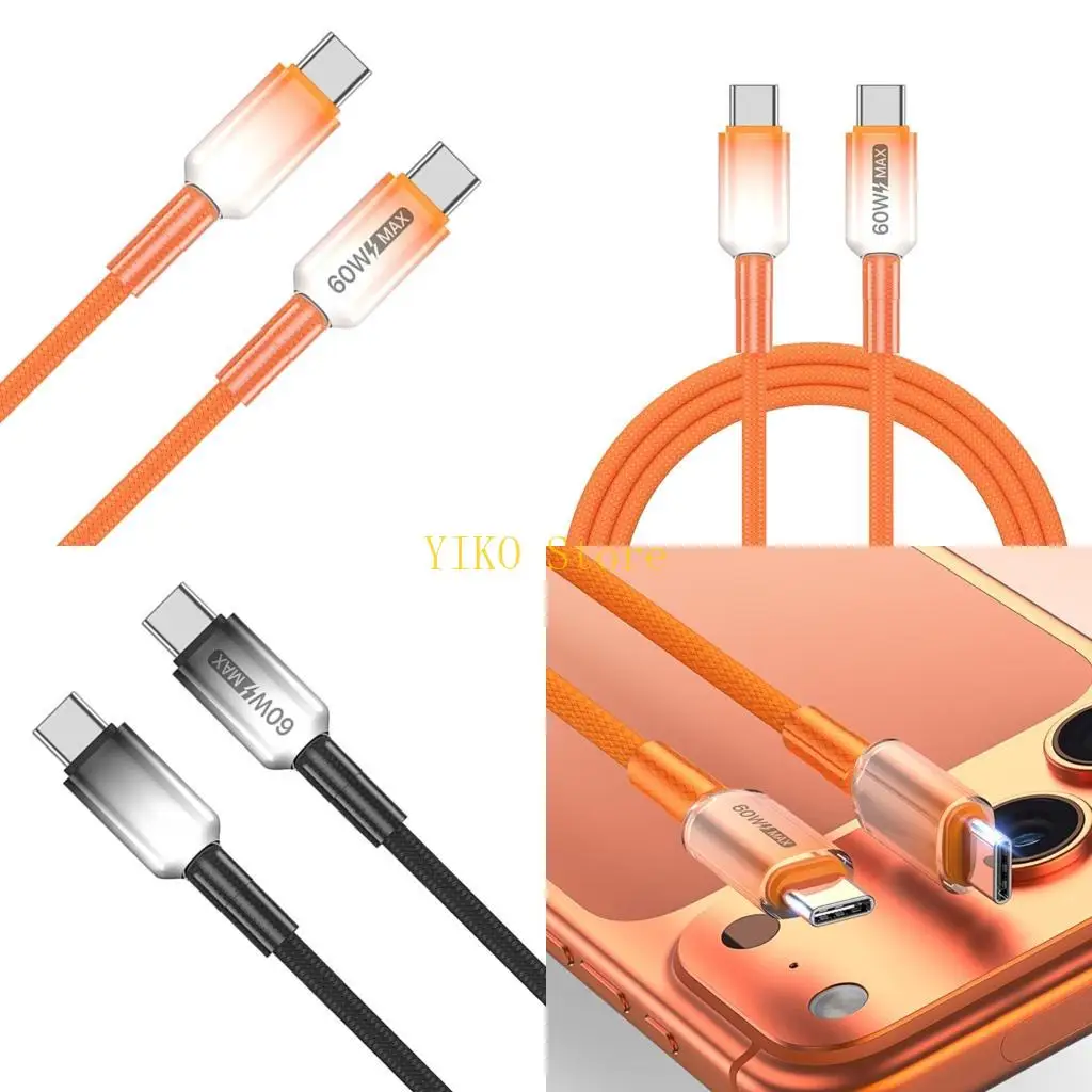 Фото K32C Мужской USB-кабель для зарядки C, 60 Вт, нейлоновая оплетка для быстрой зарядки, для нескольких устройств №1