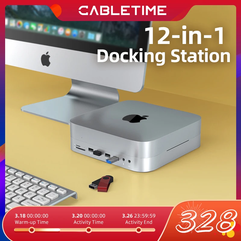 CABLETIME USB Dock  Sation SATA Enclosure for Mac mini HDMI VGA Audio USB 3.0 HUB for Mac mini M1 Type-C SSD Case SD/TF Slot