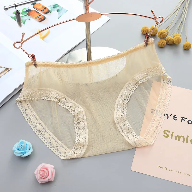 

Women Sexy Transparent Panties Underwear Bud Silk Yarn Ultra-thin Breathable Briefs Lingerie Lace Ruffle Mesh Perspective Panty