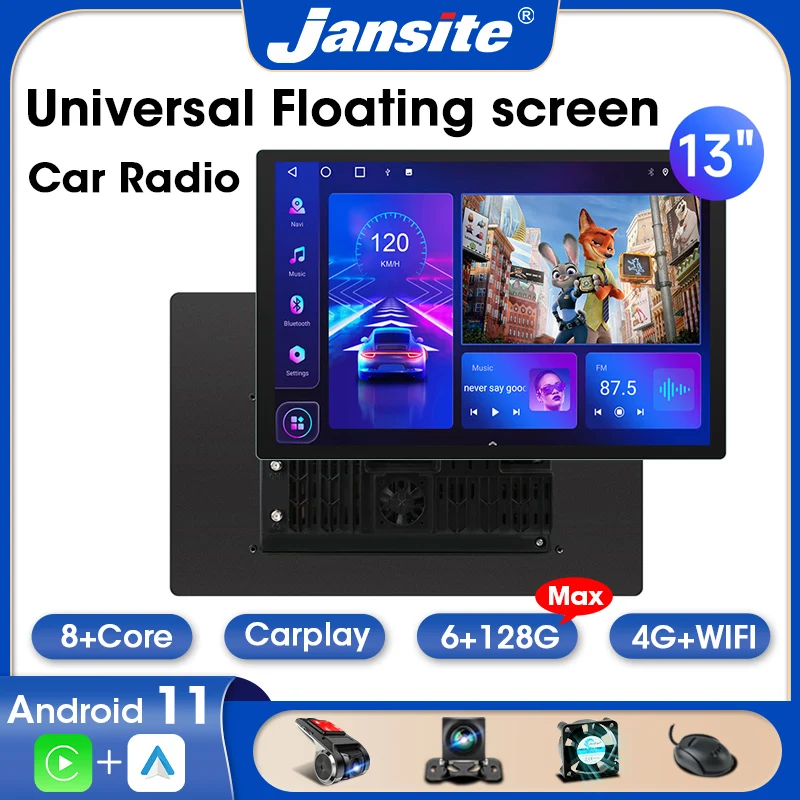 

Универсальный Автомобильный мультимедийный радиоприемник Jansite, 13 дюймов, 2 Din, Android, стерео, Авторадио, видеоплеер 1920*1200P QLED для Honda, KIA, Nissan, Ford