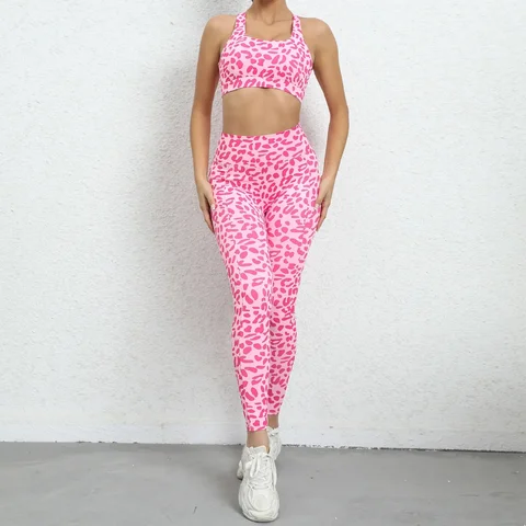 Бесшовные леопардовые комплекты для йоги, спортивные штаны для фитнеса с высокой талией, подтягивающие бедра, красивый бюстгальтер для спины, костюм, леггинсы для женщин