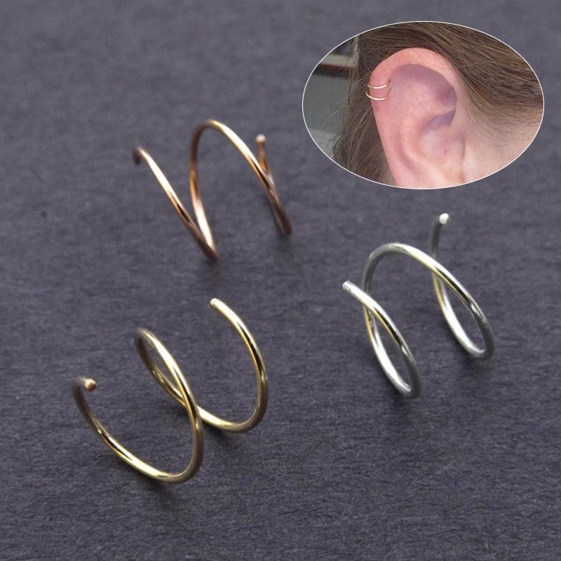 

1 Pair Copper Gold Plated Earrings Solid Color Spiral Shape Ear Buckle Rings Piercing Jewelry Nose Ring Embrace Hoop