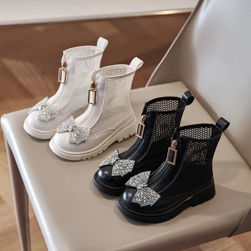 

2023 летние ультратонкие сетчатые полые сапоги на высоком каблуке для девочек