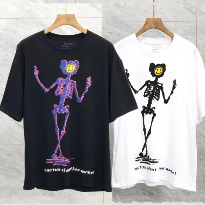 

CPFM.XYZ T-shirts Cactus Plant Flea Market Skull Print T Shirt Men Women CPFM XYZ Top 2023ss Black White Short Sleeved Tee
