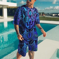 mens new summer suit hip hop short sleeve fashion casual sports t shirt 3d art color pattern sports shorts two pieces