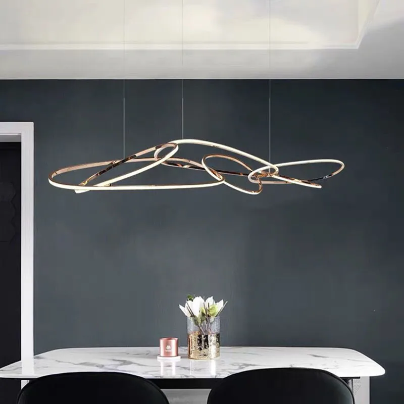 

Simple Special-Shaped Chandelier Stainless Steel Line Dining Room
