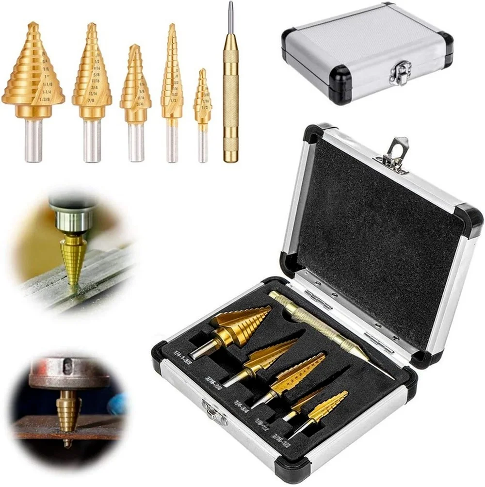 

1set HSS Titanium High Speed Steel Cobalt Step Drill Bits Set High Speed Steel Center Drill Bits Punch for Accurate Locator Tool