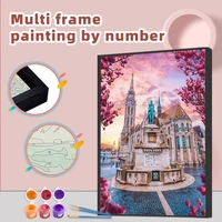 chenistory multi aluminium frame painting by number scenery acrylic oil painting hand painted art castle diy picture kit home de
