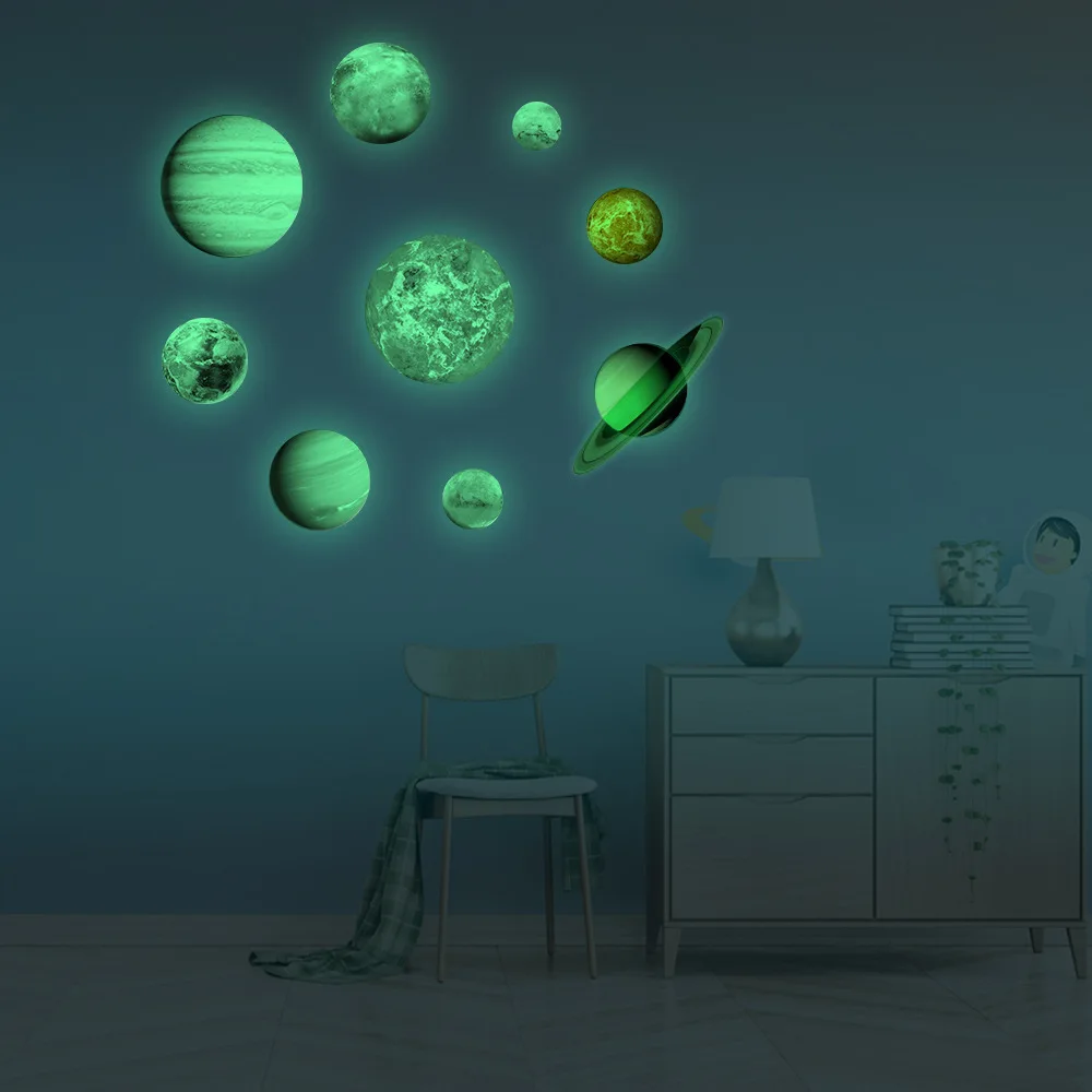 

9Pcs Luminous Cosmic Sticker Creative Planetary Space Poster Art Bedroom Wall Decal Children Room Decoration Home Decor