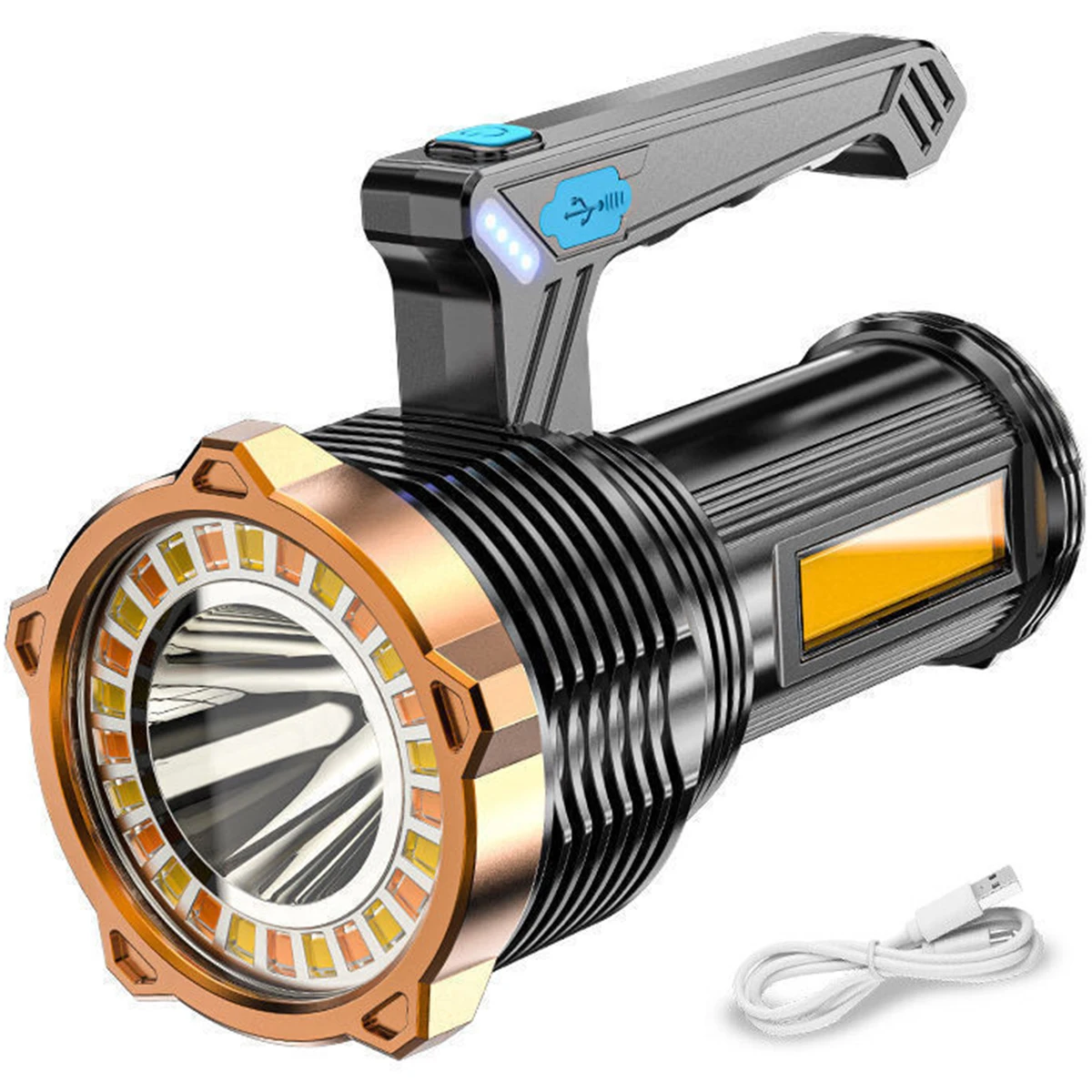 

Rechargeable LED Flashlight IP44 Waterproof Searchlight USB Chargeable Spotlight with 1200mAh Battery Strong Light Torch