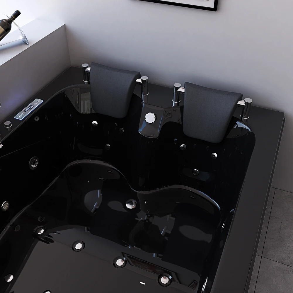 Bathroom Bathtub Black Bathtubs Whirlpools Two Person Acrylic Corner Indoor SPA Hot Tub With Faucet And Pillows