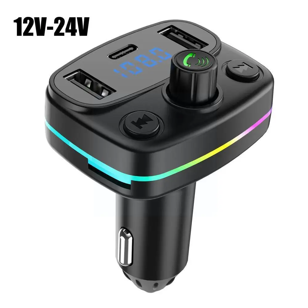 

Car Bluetooth 5.0 FM Transmitter PD Type C Dual USB Atmosphere LED Charger Player Light MP3 Modulator Fast Backlit L3Y9