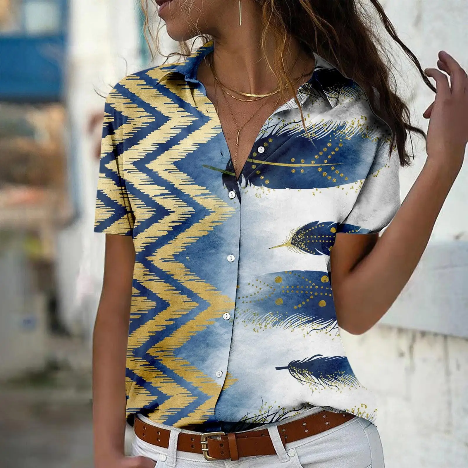 

Свободный женский кардиган с воротником на пуговицах, свободная рубашка большого размера с коротким рукавом, женские блузки, новинка на лето