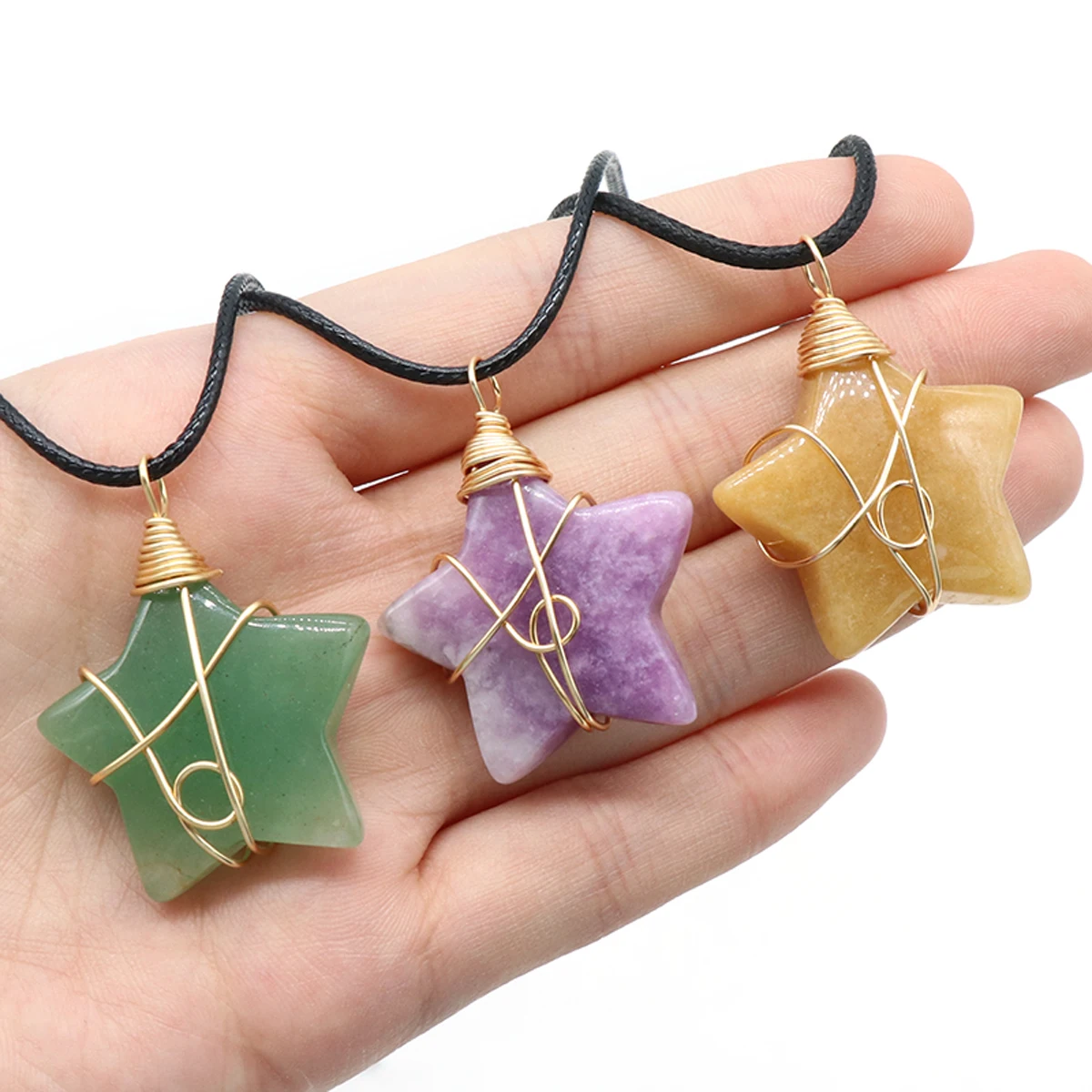 

yachu Natural Stone Star Pendant Necklace Lilac Rose Quartz Yellow Jade Obsidian For DIY Women Necklaces Jewelry