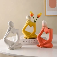 thinker figurine flower arrangement ornaments abstract ceramic sculpturer for desk shelf living room home decoration accessories