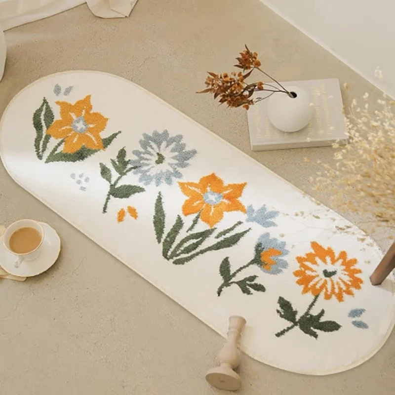 

Simple Flowers Rug Bath Mat Thickened Cashmere Girl Ins Style Carpet Living Room Rugs Floor Entrance Door Bedroom Carpets Mats