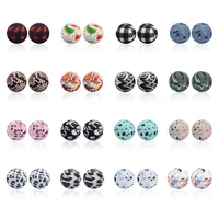 15pcs 15mm baby beads leopard terrazzo camo tie dye print silicone teething bead diy chewable necklace bite for babies toys