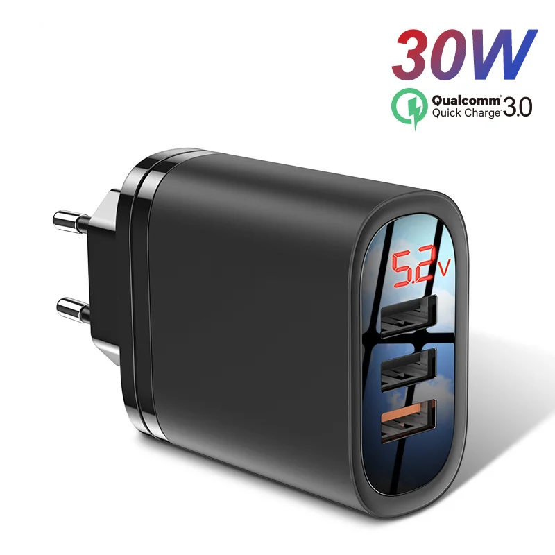 

30W EU/US/UK Plug USB Charger 3.0 For Phone Adapter For Huawei Mate 30 Tablet Portable Wall Mobile Charger 3 USB Charging Hea