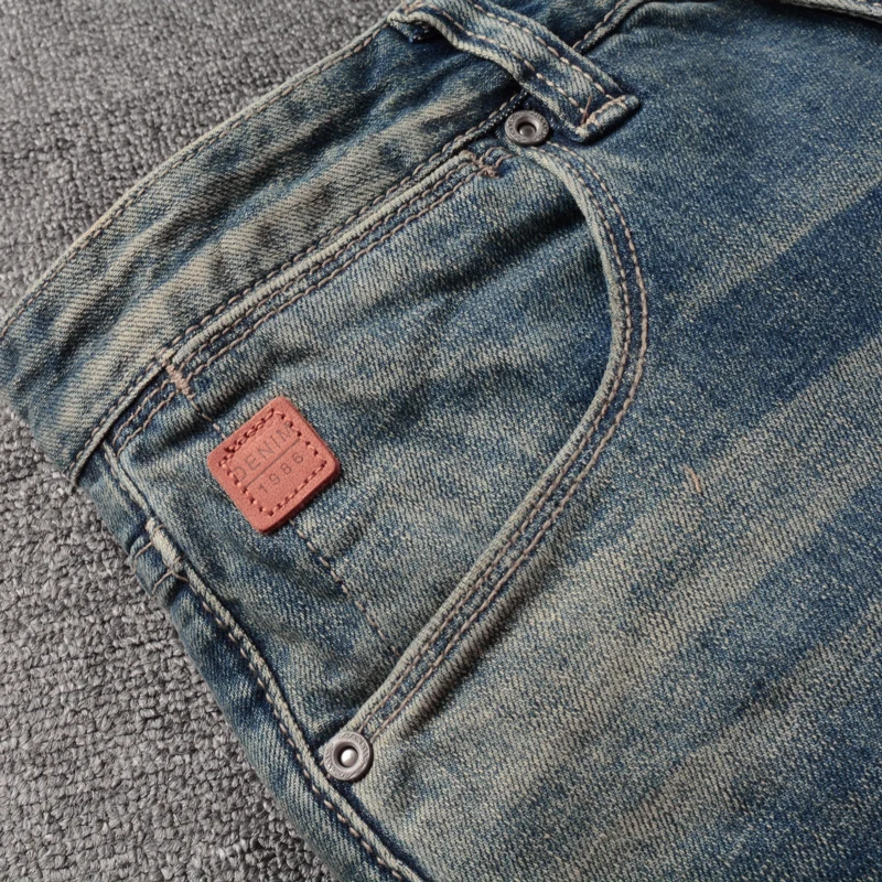 Fashion Vintage Men Jeans High Quality Retro Blue Elastic Slim Fit Ripped Jeans Men Denim Trousers Casual Designer Pants Hombre