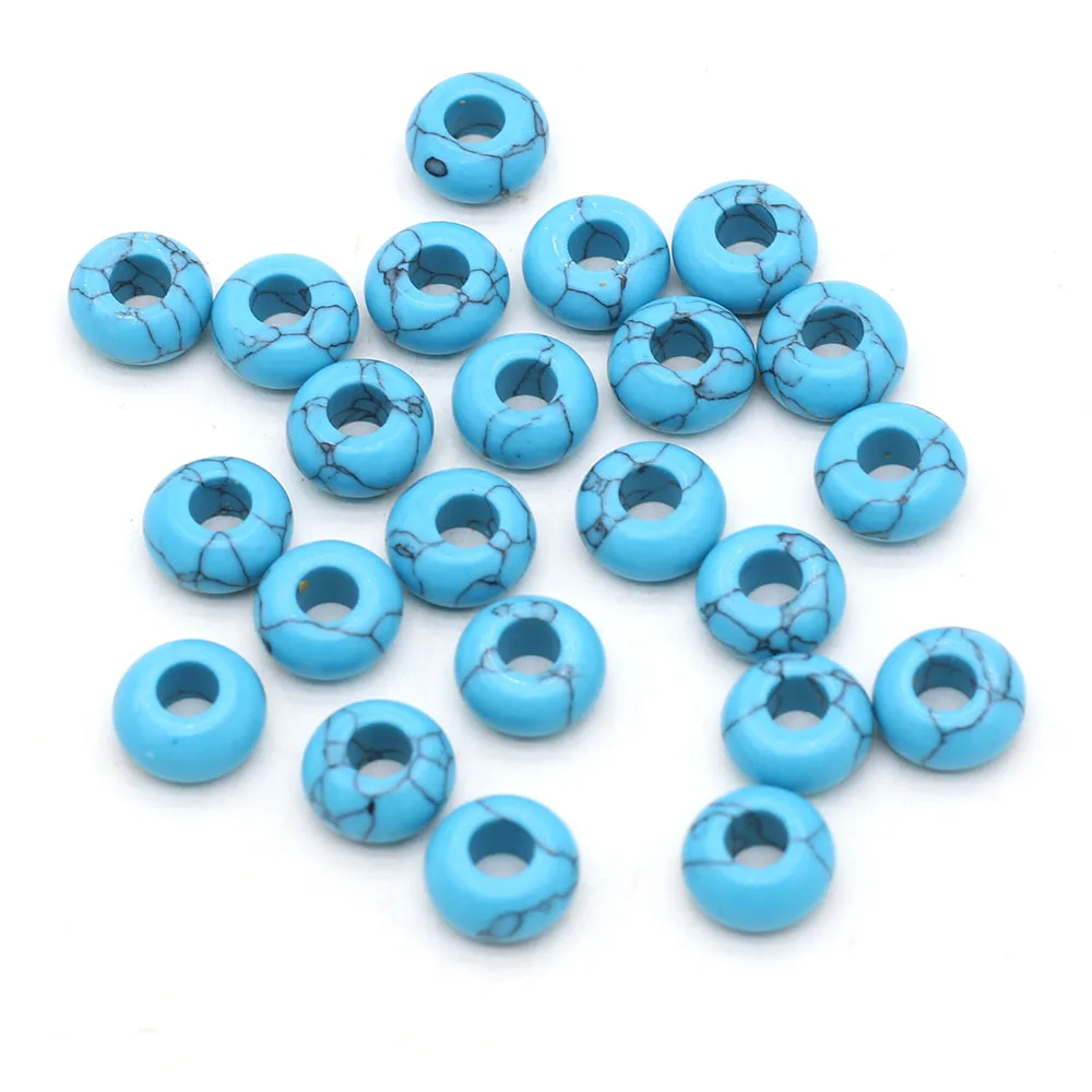 Купи 10pcs Natural Crystal Blue Turquoise Large Hole Beads 4mm Hole Abacus Beads Lady Jewelry Making DIY Necklace Bracelet Accessory за 123 рублей в магазине AliExpress