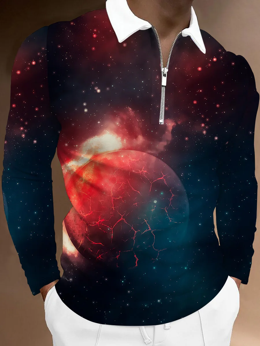 

Мужская повседневная Осенняя рубашка-поло с длинным рукавом, Мужская футболка на молнии, мужские топы, уличная одежда для гольфа, одежда для...