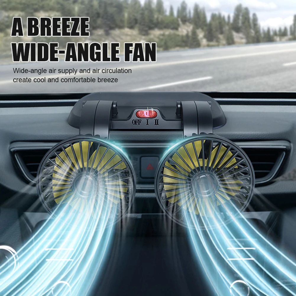 

12V/24V Car Dual-Head Fan USB Powered 360 Degree Rotating 2 Speeds Cooling Fan Portable Cars Interior Ventilador Accessories