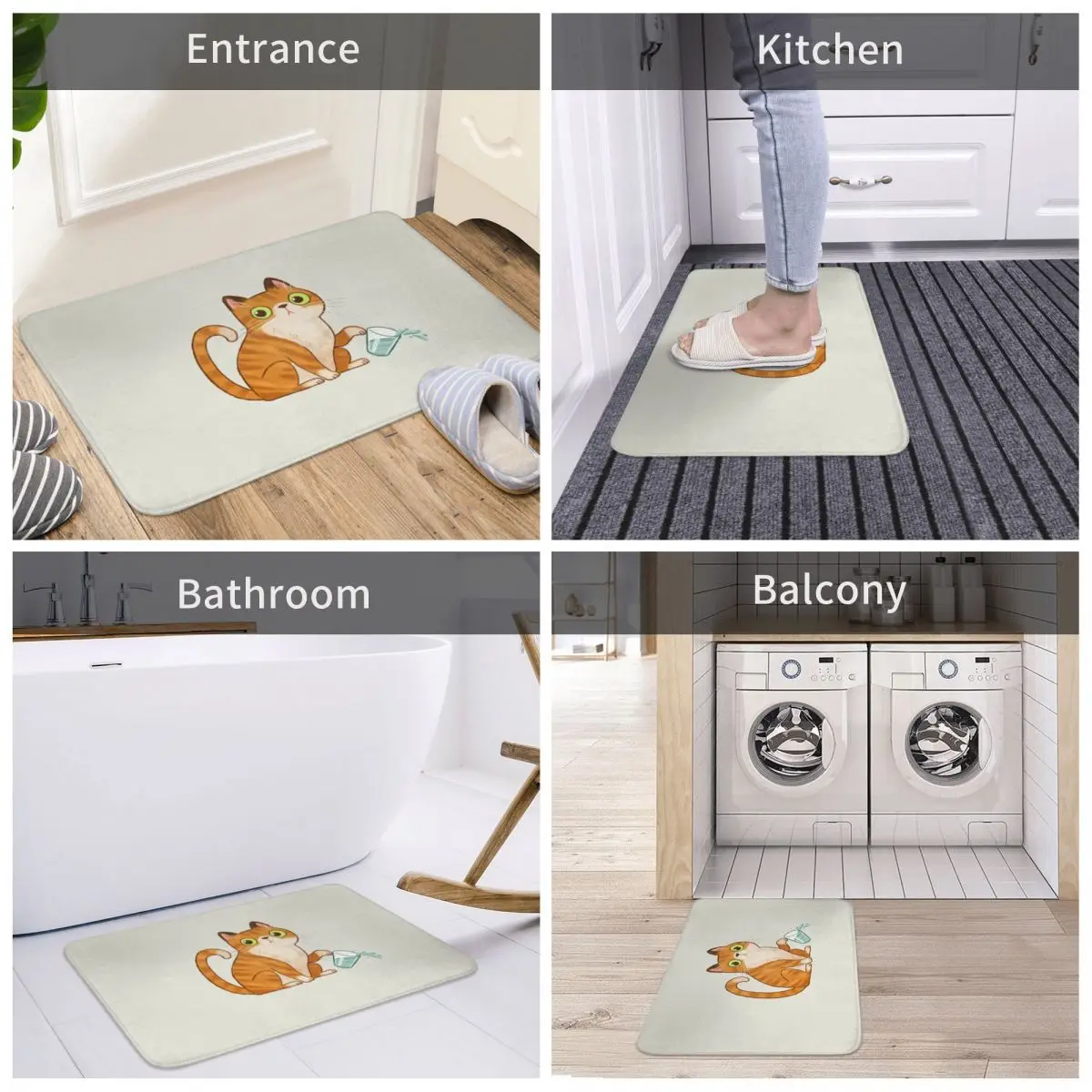 

Bath Mat Cat Tipping Glass Decor 3D Rug Carpet Doormat Non-slip Entrance Living Room Home Kitchen Washable Bedroom Balcony