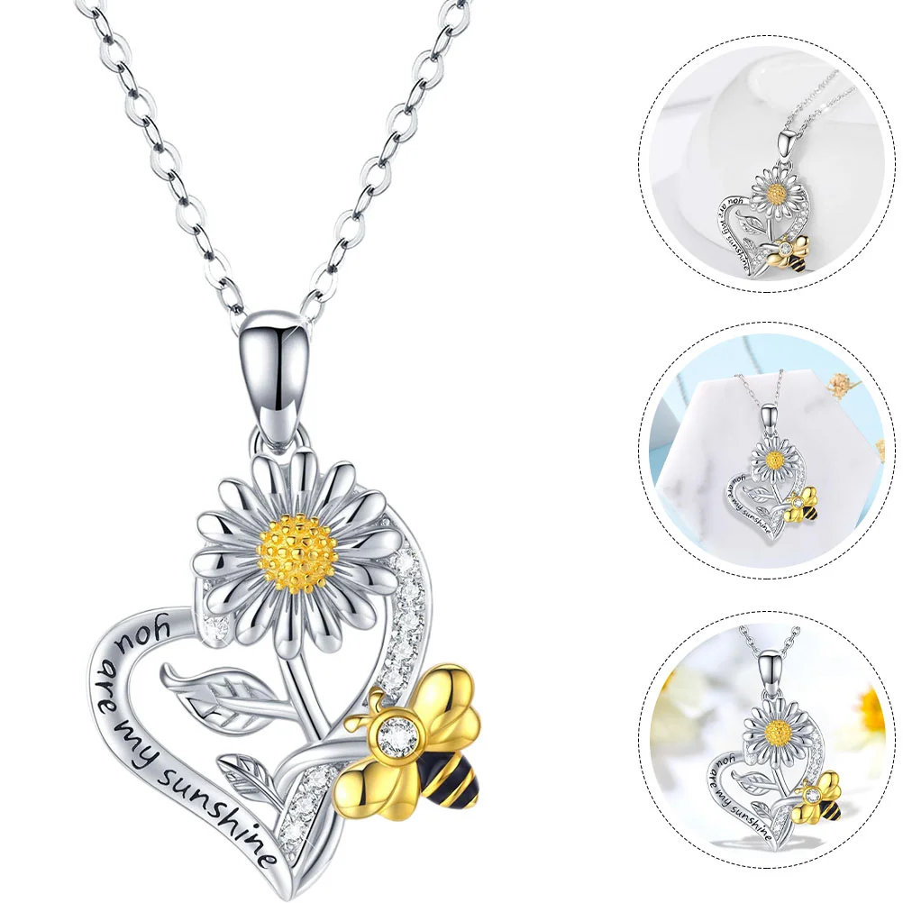 

Bee Necklace Necklaces Women Fashion Pendant Gold Simple Jewelry Chain Costume Sunflower Heart Shaped