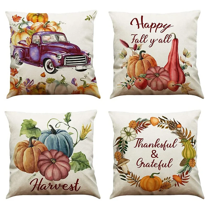 

Fall Pillow Covers 18X18 Inch Set Of 4 Farmhouse Home Decor Throw Pillowcase Thanksgiving Outdoor Throw Pillow Covers