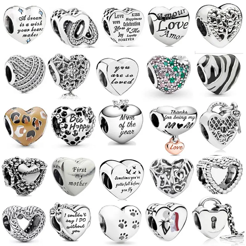 

925 Серебряное сердце из бисера, модное очаровательное изготовление ключа с замком, очаровательное сердце для мамы и сына, Ажурное Очаровани...