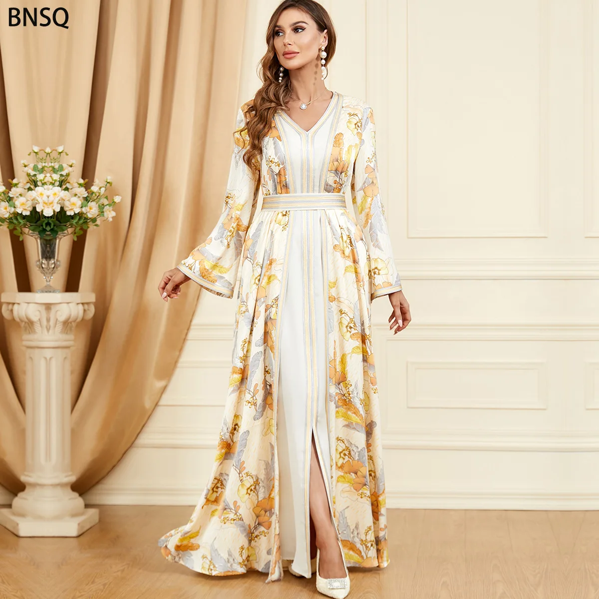Morocco Party Dress Muslim Women Abaya Prayer Caftan V Neck Maxi Dresses Robe India Abayas Dubai Turkey Longue Vestidos Largos