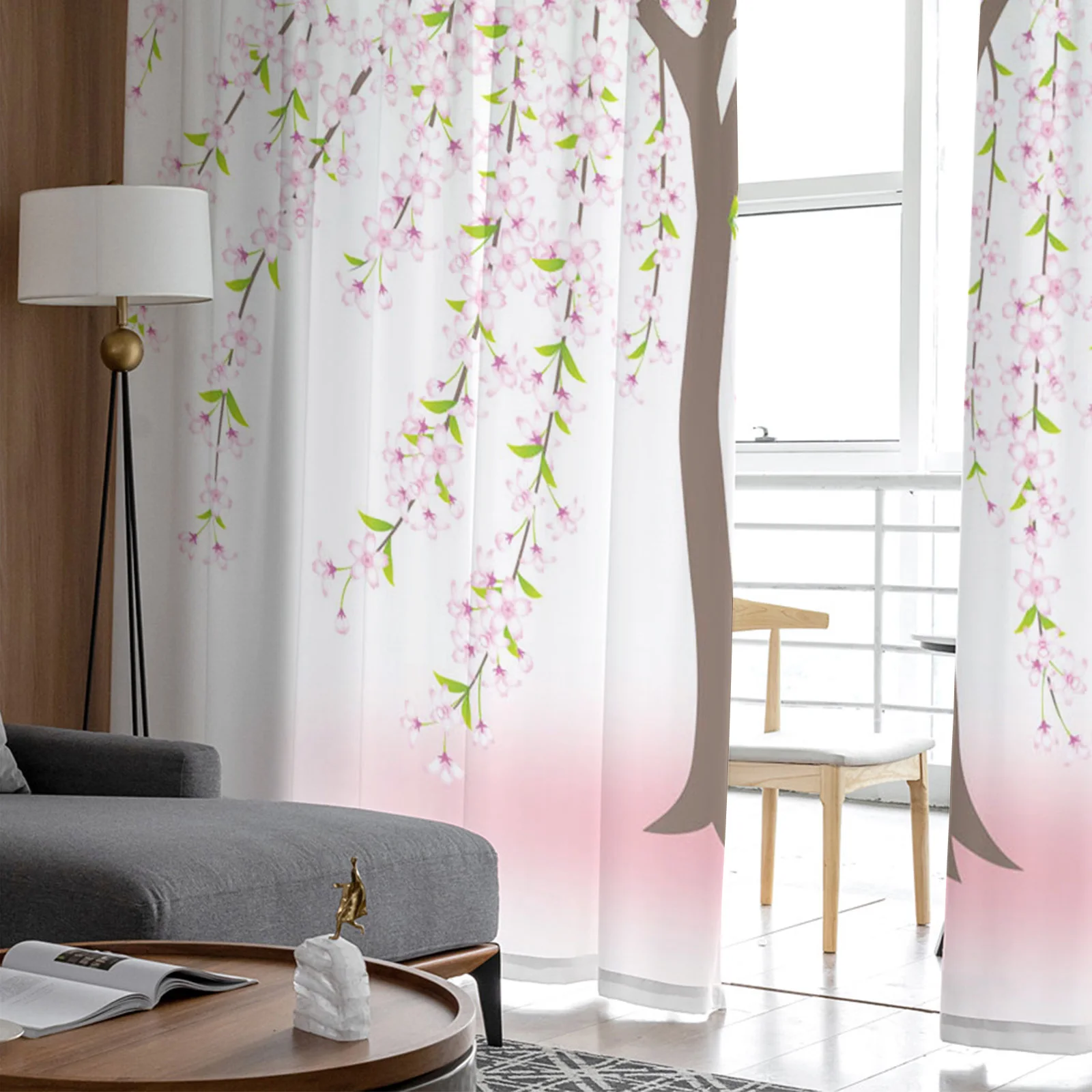 Plum Tree Branch Brown Pink Sheer Curtains Tulle for Living Room Bedroom Kitchen Voile Drapes Home Decoration Window Treatment