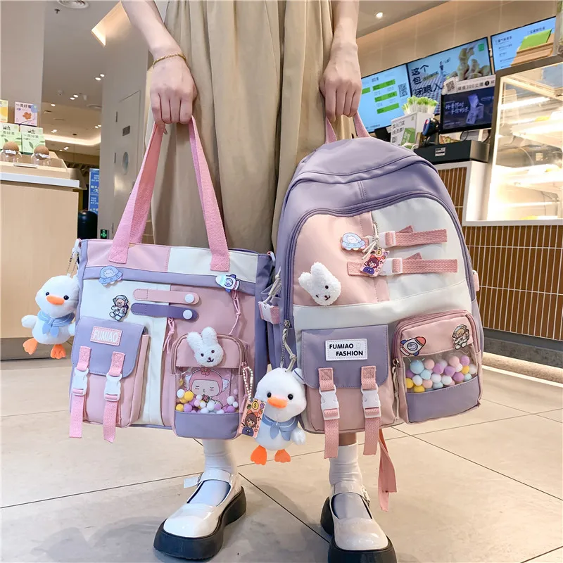 Backpack Fashion Women's Harajuku Junior High School Student School Bag Large Capacity Versatile Student Color-block Backpack