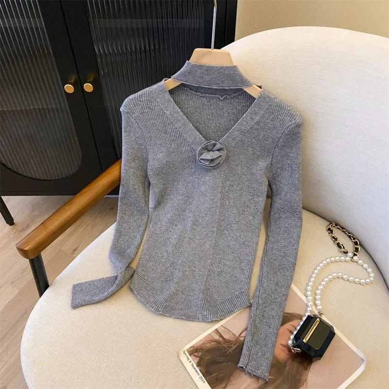 Pure Desire винтажный топ с v-образным вырезом и бретелькой на шее полый вязаный