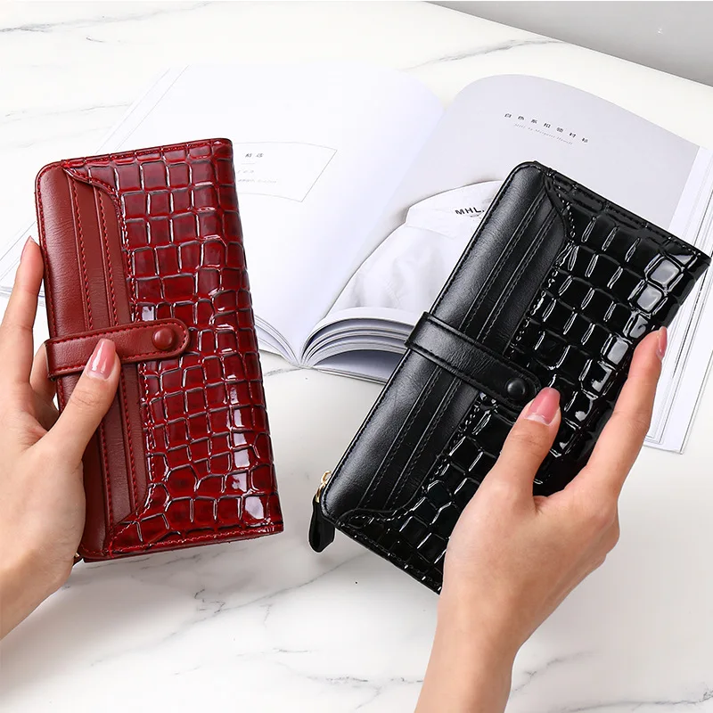 Retro Women's Wallet Crocodile Pattern Long Crocodile Pattern Luxury Multi-card Large Capacity Zipper Card Holder Coin Purses