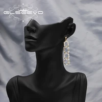 glseevo shining natural freshwater pearls transparent zircon pendant earrings for woman fashion luxury jewelry girlfriend gifts