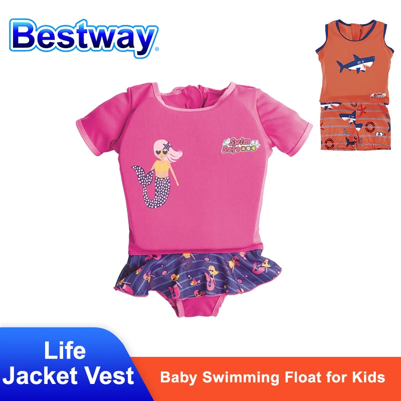 Original Bestway 32169 Comfortable Knit Fabric Foam Trainer Life Jacket Vest Baby Swimming Float for Kids Child Age 4-7 Years