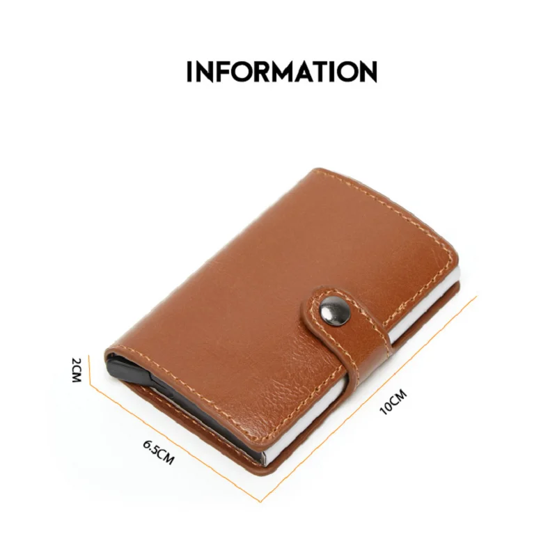 Blocking Vintage Men Credit Card Holder Aluminum Alloy Business ID Card Case Automatic Male Metal Leather Cardholder Wallet 2021