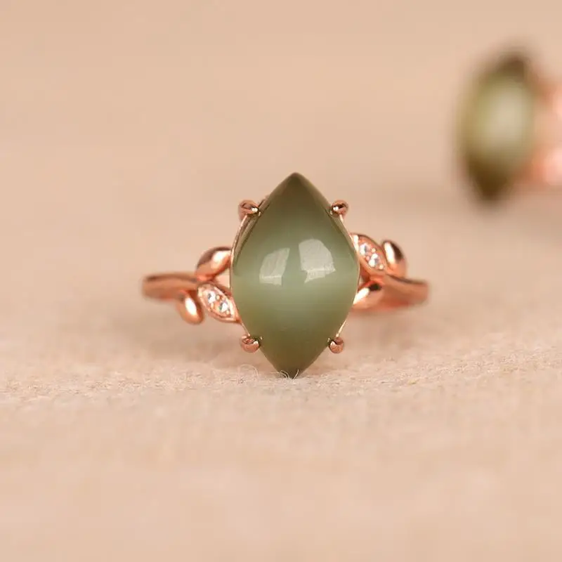 

Natural Hetian Jasper Diamond Horse Eye Opening Adjustable Ring Chinese Retro Charm Women Brand Silver Jewelry