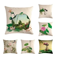 blooming lotus pillow cover linen cushion covers living room sofa home decoration pillow case 4545cm square pillowcase zy315
