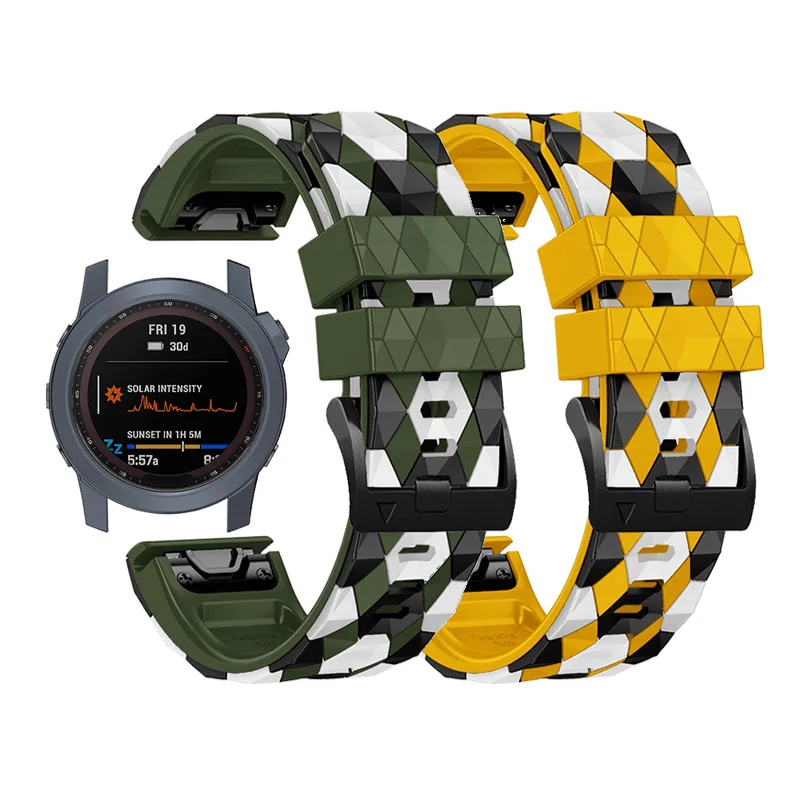

26MM Bracelet Smart Watch Band Straps For Garmin Fenix 7X/5X/5X Plus/6X Sapphire/6X Pro Tricolor Football Pattern Sport Band